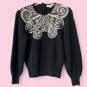 80s Angora Sequin Glam Puff Sleeve Sweater